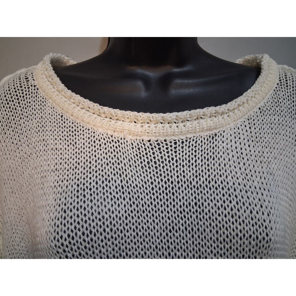 Pol Shirt Medium Cream Open Knit Top Lagenlook Relaxed Bohemian Casual Festival - Picture 3 of 12